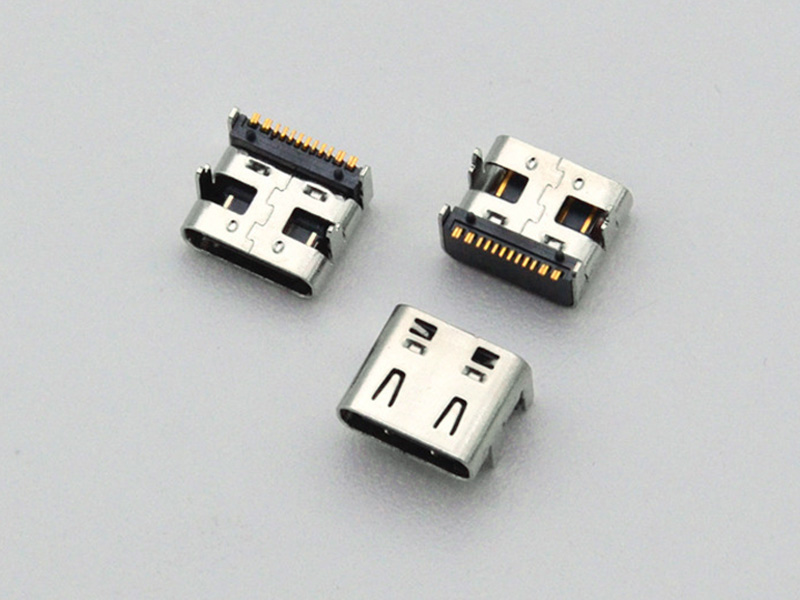 TYPE-C 16P 母座 板上四脚插带柱 L=7.35MM CH=2.67MM 垫高1.0MM带弹